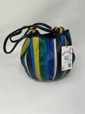 Multicolor Striped Leather Bucket Bag